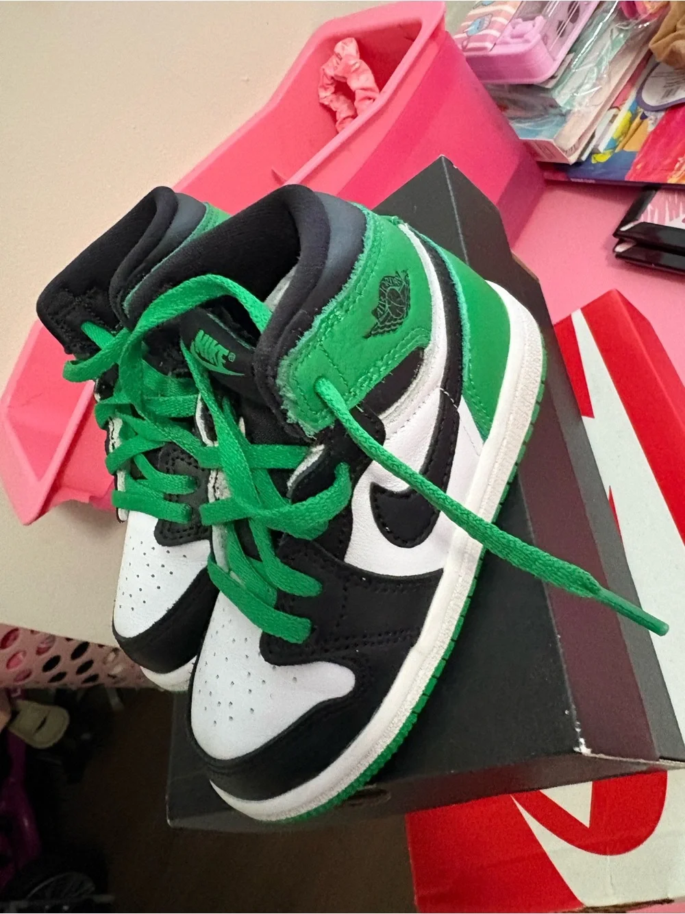 Nike Kids High-Top Sneakers in Black, White & Green